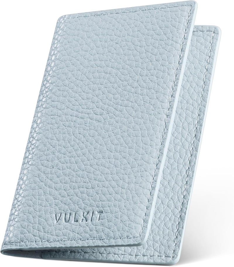 VULKIT Leather Business Card Holder 2 Sided Slim Business Name Card Organizer for Men or Women (Litchi Blue) - Image 1